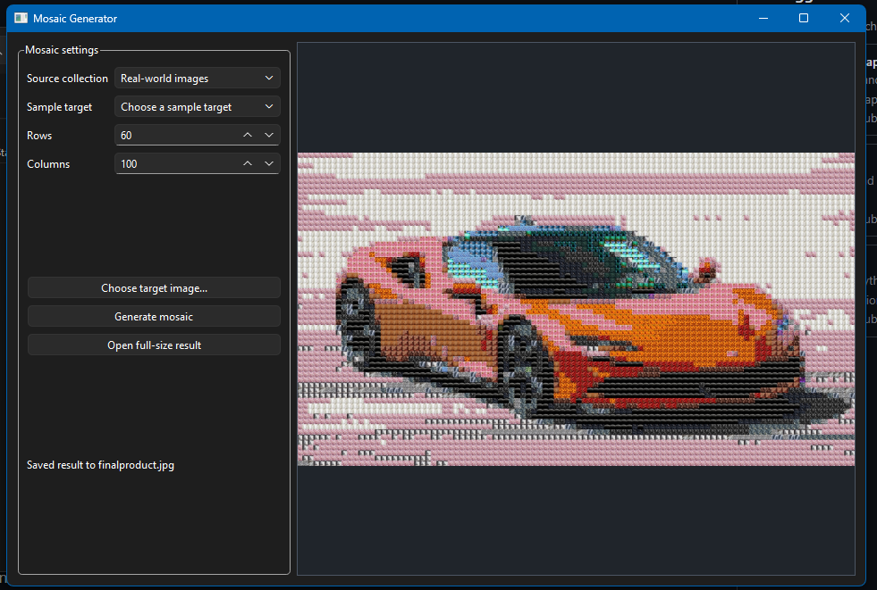 Mosaic Generator — first photo mosaic output